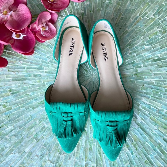 JustFab Shoes - Emerald Green Fringe Flats